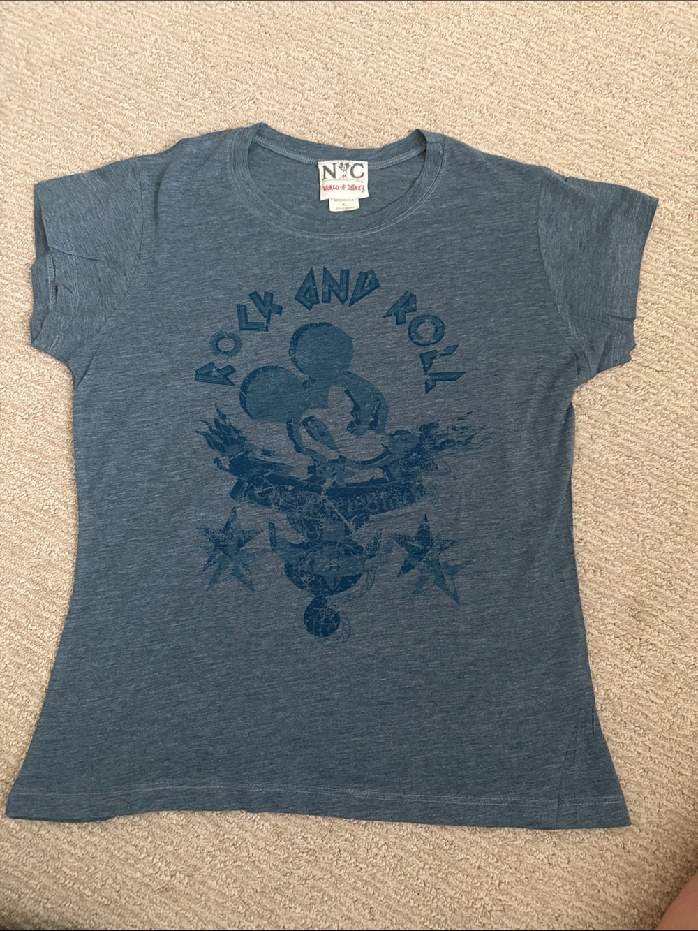 Disney Blue Girls Vintage “Rock and Roll' Graphic Fitted Tee Mickey